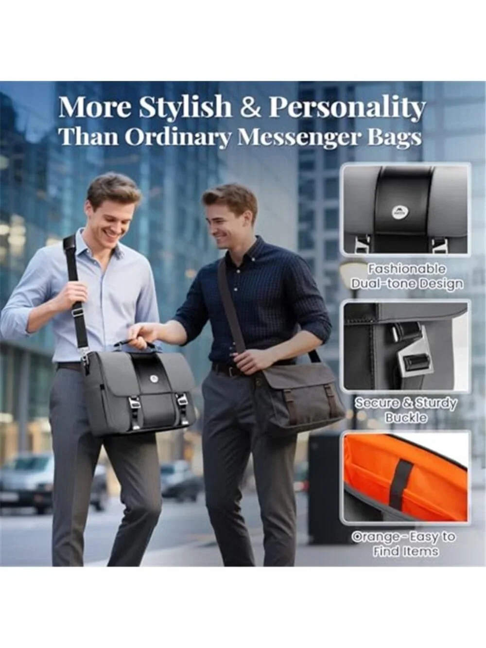 Mens Business Briefcase 15.6 Inch PU Leather Messenger Bags Laptop